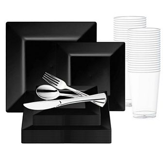 Premium Square Disposable Plastic Dinnerware Set - 30 Guest Service
