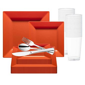 Premium Square Disposable Plastic Dinnerware Set - 30 Guest Service
