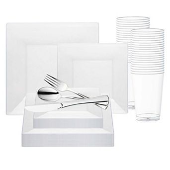 Premium Square Disposable Plastic Dinnerware Set - 30 Guest Service