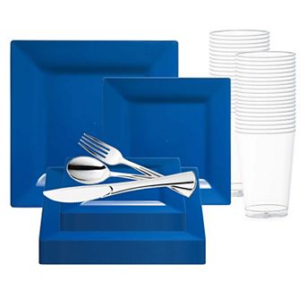 Premium Square Disposable Plastic Dinnerware Set - 30 Guest Service