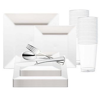 Premium Square Disposable Plastic Dinnerware Set - 30 Guest Service