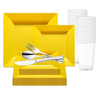 Premium Square Disposable Plastic Dinnerware Set - 30 Guest Service