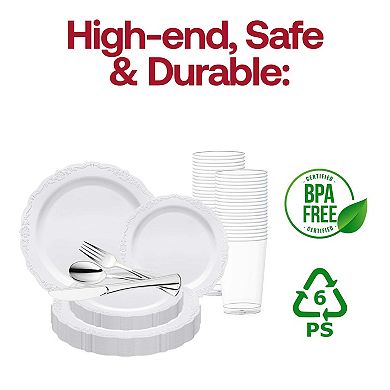 Vintage Round Disposable Plastic Wedding Set - 30 Sets