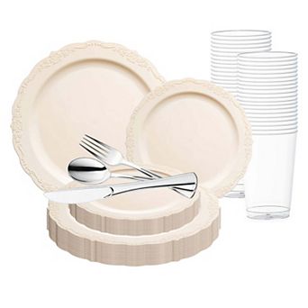Vintage Round Disposable Plastic Wedding Set - 30 Sets