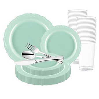 Vintage Round Disposable Plastic Wedding Set - 30 Sets