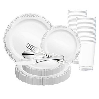 Vintage Round Disposable Plastic Wedding Set - 30 Sets