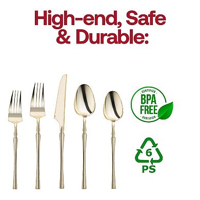 Shiny Gold Moderno Plastic Cutlery Set - For 40 Guests