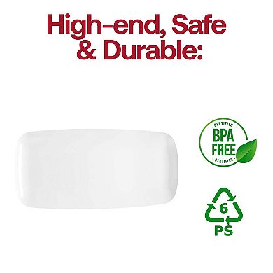 10.6" x 5" Raised Edge Rectangular Disposable Plastic Plates - 50 pcs
