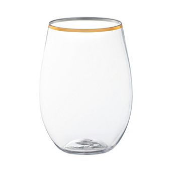Clear Elegant Stemless Plastic Wine Glasses - 32 pc