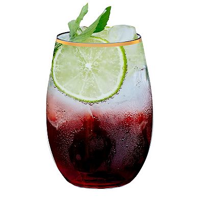 Clear Elegant Stemless Plastic Wine Glasses - 32 pcs