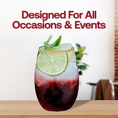 Clear Elegant Stemless Plastic Wine Glasses - 32 pcs