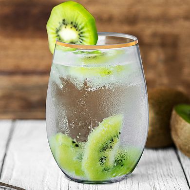 Clear Elegant Stemless Plastic Wine Glasses - 32 pcs