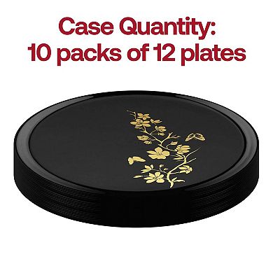 6.25" Black w/Gold Floral Pastry Plates - 120 pcs