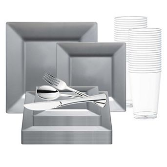 Silver Square Plastic Wedding Set - 30 Sets