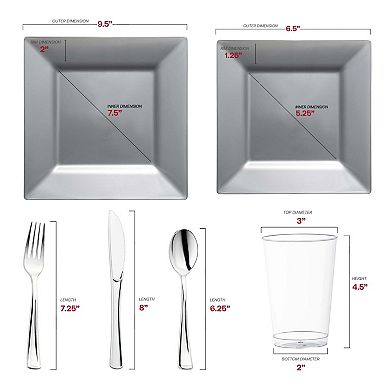 Silver Square Plastic Wedding Set - 30 Sets