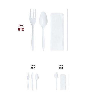 Cutlery Kit - Fork/Teaspoon/Straw & Napkin - 1000ct