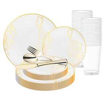 White w/ Gold Floral Round Wedding Set - 30 Sets