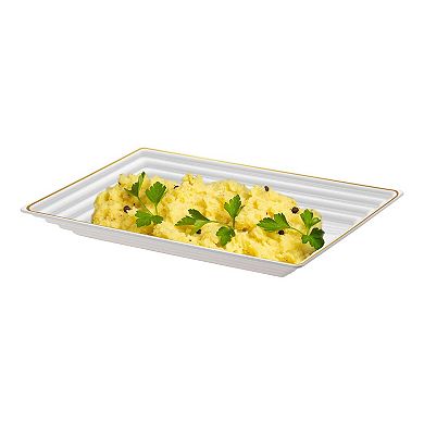 9" x 13" White w/ Gold Rim Rectangular Disposable Plastic Serving Trays - 24 pcs