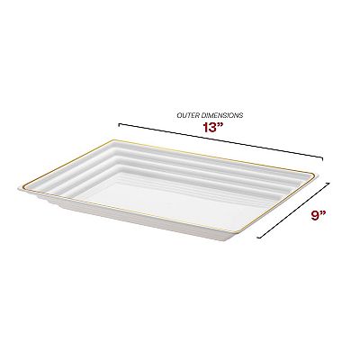 9" x 13" White w/ Gold Rim Rectangular Disposable Plastic Serving Trays - 24 pcs