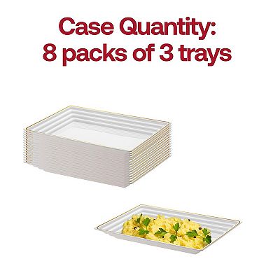 9" x 13" White w/ Gold Rim Rectangular Disposable Plastic Serving Trays - 24 pcs