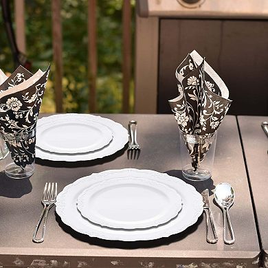 Vintage Rim Round Disposable Plastic Dinnerware Set - 120 Sets
