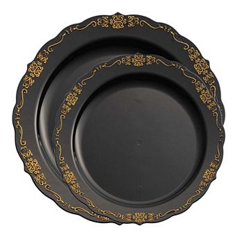 Vintage Rim Round Disposable Plastic Dinnerware Set - 120 Sets
