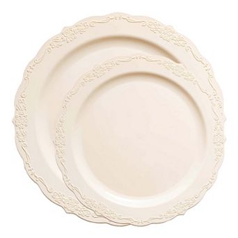 Vintage Rim Round Disposable Plastic Dinnerware Set - 120 Sets