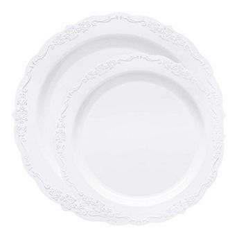 Vintage Rim Round Disposable Plastic Dinnerware Set - 120 Sets