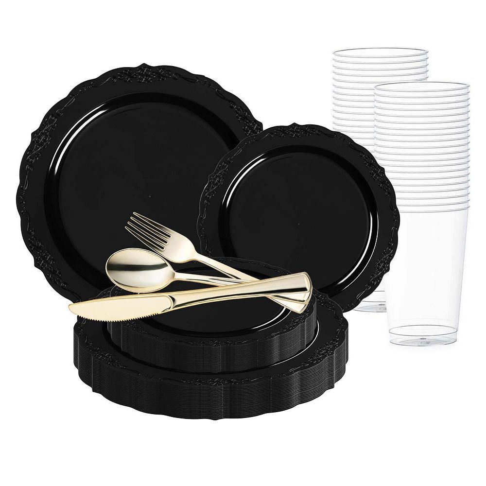 Black Vintage Rim Round Plastic Wedding Set - 60 Sets
