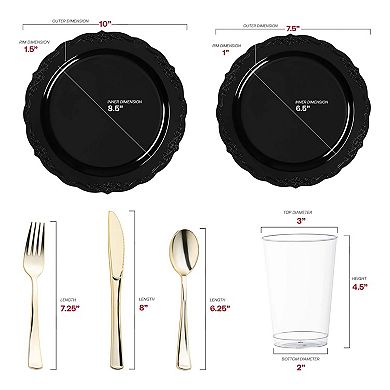 Black Vintage Rim Round Plastic Wedding Set - 60 Sets