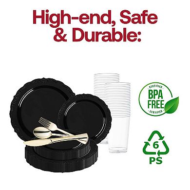Black Vintage Rim Round Plastic Wedding Set - 60 Sets