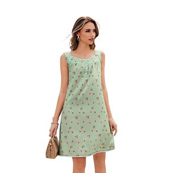Ekouaer Women's Nightgown Sleepwear Sleeveless Sleep Dress V Neck Sleepshirt with Button Light
