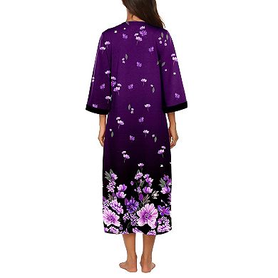 Ekouaer Robes Three Quarter Sleeves Zipper Robe Zip Front Housecoat with Pockets
