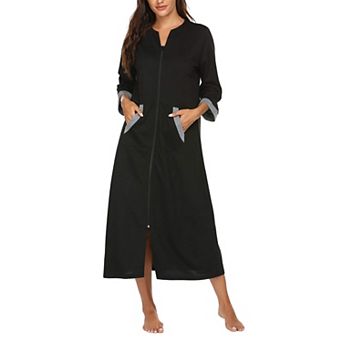 Ekouaer Robes Three Quarter Sleeves Zipper Robe Zip Front Housecoat with Pockets