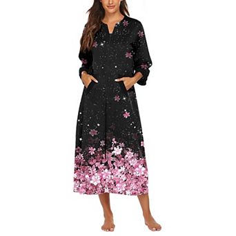Ekouaer Robes Three Quarter Sleeves Zipper Robe Zip Front Housecoat with Pockets