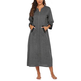 Ekouaer Robes Three Quarter Sleeves Zipper Robe Zip Front Housecoat with Pockets