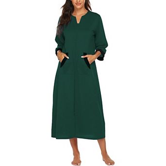 Ekouaer Robes Three Quarter Sleeves Zipper Robe Zip Front Housecoat with Pockets