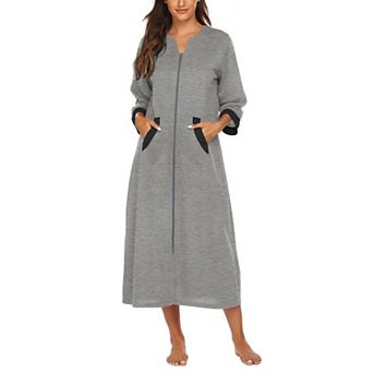 Ekouaer Robes Three Quarter Sleeves Zipper Robe Zip Front Housecoat with Pockets