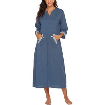 Ekouaer Robes Three Quarter Sleeves Zipper Robe Zip Front Housecoat with Pockets