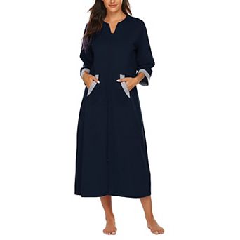 Ekouaer Robes Three Quarter Sleeves Zipper Robe Zip Front Housecoat with Pockets