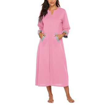 Ekouaer Robes Three Quarter Sleeves Zipper Robe Zip Front Housecoat with Pockets