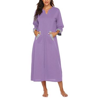 Ekouaer Robes Three Quarter Sleeves Zipper Robe Zip Front Housecoat with Pockets