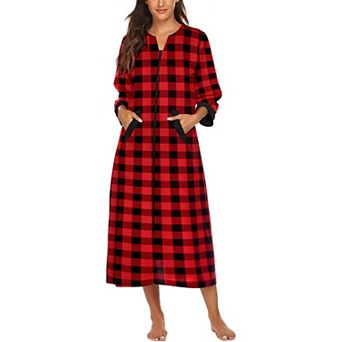 Ekouaer Robes Three Quarter Sleeves Zipper Robe Zip Front Housecoat with Pockets