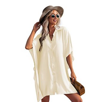 Ekouaer Womens Swim Coverup Bathing Suit Cover Ups Three Quarter Sleeves Summer Swimwear Beachwear