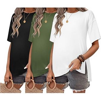 Ekouaer Maternity Shirts 3 Packs Short Sleeve Womens Oversized Pregnancy Tops Split Side Postpartum