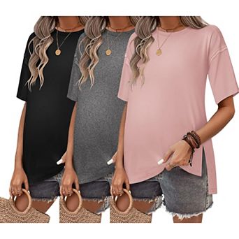 Ekouaer Maternity Shirts 3 Packs Short Sleeve Womens Oversized Pregnancy Tops Split Side Postpartum