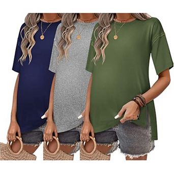 Ekouaer Maternity Shirts 3 Packs Short Sleeve Womens Oversized Pregnancy Tops Split Side Postpartum
