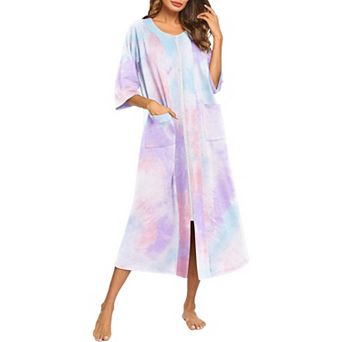 Ekouaer Robe Zipper front Robes Three Quarter Sleeve House Dress Full Length Nightgown Housecoat