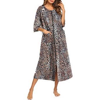 Ekouaer Robe Zipper front Robes Three Quarter Sleeve House Dress Full Length Nightgown Housecoat