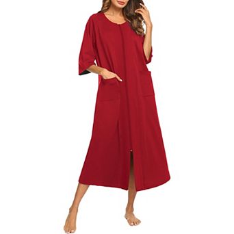 Ekouaer Robe Zipper front Robes Three Quarter Sleeve House Dress Full Length Nightgown Housecoat